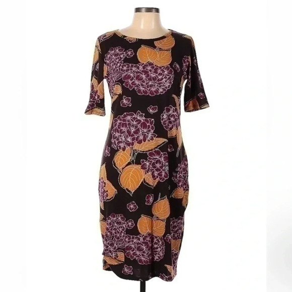 LuLaRoe | Julia Chocolate Brown Hydrangea Midi Dress Size L Large NWOT - Picture 2 of 10